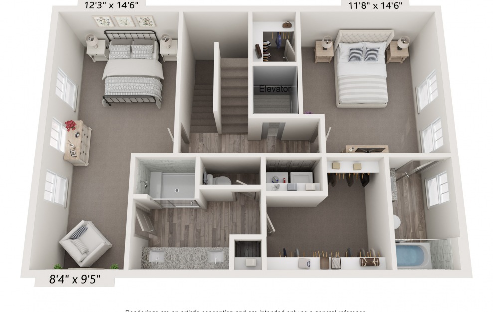 Kenwood - 3 bedroom floorplan layout with 3.5 baths and 2343 square feet. (2nd Floor)